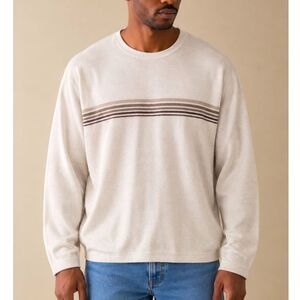Vintage Brandini Men Sweater Size XL Tall Beige Brown Vertical Stripes Pullover